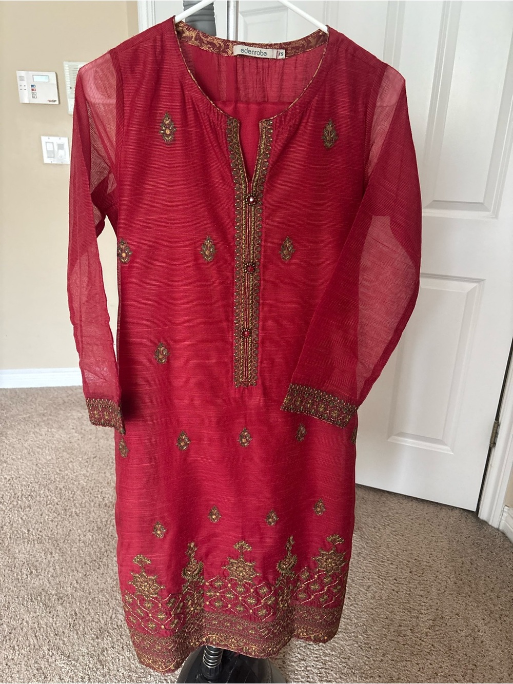 Pakistani/ Indian Edenrobe Red Embroidered Women’s Kurta Dress